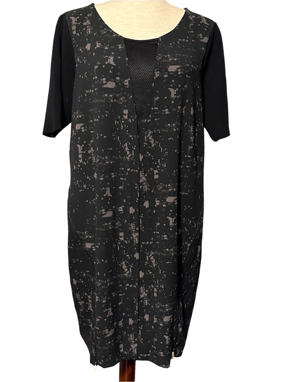 Elie Tahari Black Abstract Print Zip Sheath Dress XL Minimalist Chic NWT Party